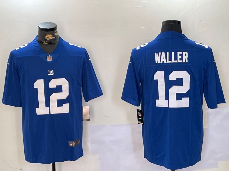 Men New York Giants 12 Waller Blue 2024 Nike Vapor Limited NFL Jersey style 2
